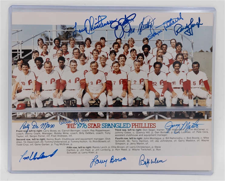 Lot of (5) Signed 1950s-70s Phillies Team Photos w/ (2) Robin Roberts, Sparky Anderson, + (JSA Auction Letter)