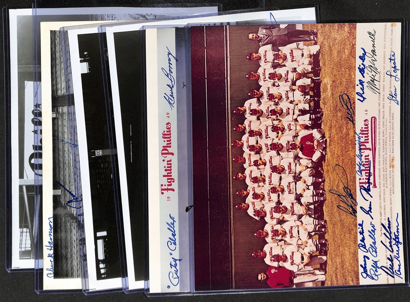 Lot of (6) 1940s-50s Signed Phillies Team Photos w/ (4) Robin Roberts, (5) Richie Ashburn, Dick Sisler, + (JSA Auction Letter)