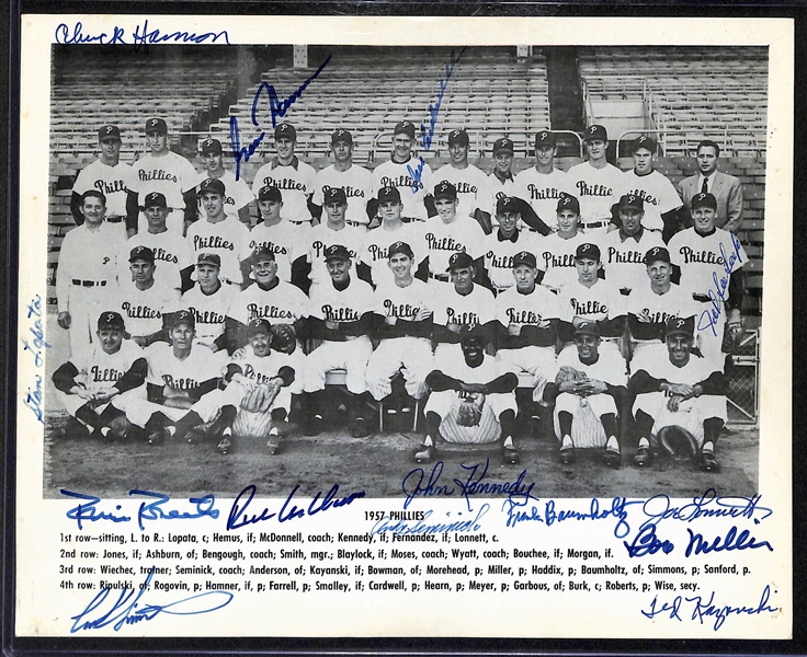 Lot of (6) 1940s-50s Signed Phillies Team Photos w/ (4) Robin Roberts, (5) Richie Ashburn, Dick Sisler, + (JSA Auction Letter)