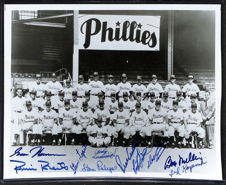 Lot of (6) 1940s-50s Signed Phillies Team Photos w/ (4) Robin Roberts, (5) Richie Ashburn, Dick Sisler, + (JSA Auction Letter)
