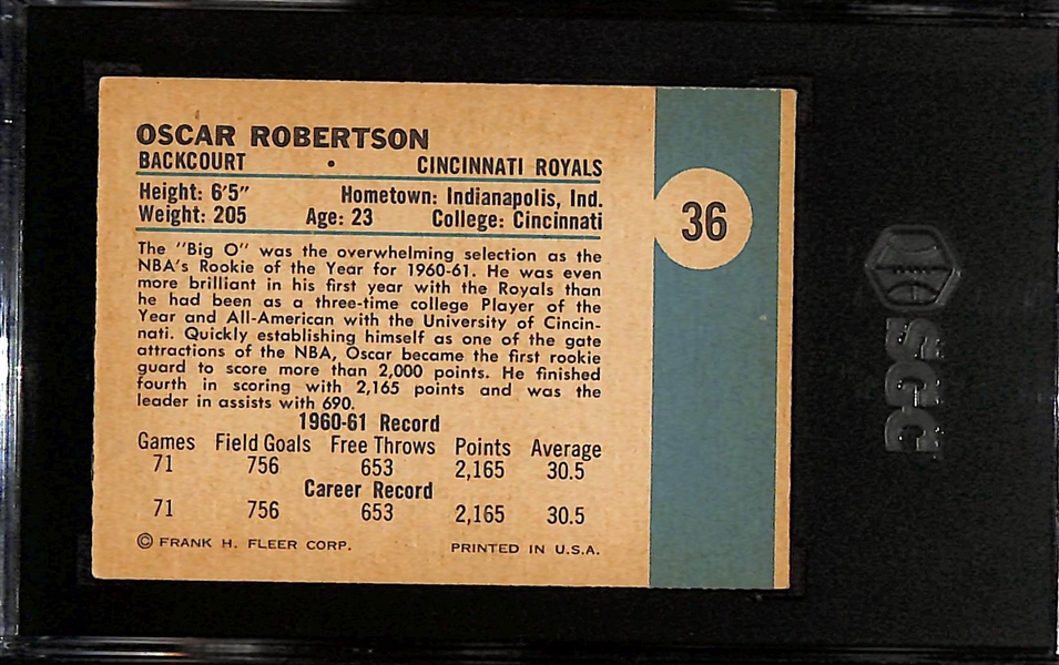 1961-62 Fleer Oscar Robertson Rookie Card #36 Graded SGC 4.5