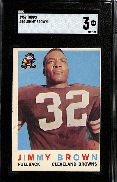 Topps Football Card Lot - 1959 Jim Brown (SGC 3), 1960 Jim Brown (SGC 3), 1960 Johnny Unitas (SGC 6)
