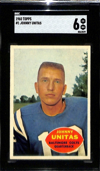 Topps Football Card Lot - 1959 Jim Brown (SGC 3), 1960 Jim Brown (SGC 3), 1960 Johnny Unitas (SGC 6)