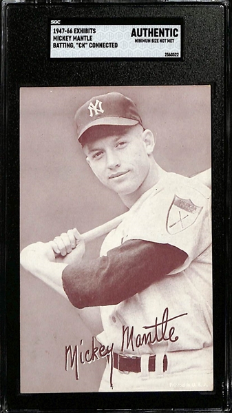 Mickey Mantle Lot - 1947-66 Exhibits (Batting, CK Connected, SGC Authentic) & 1959 Topps All-Star #564 (SGC 1)