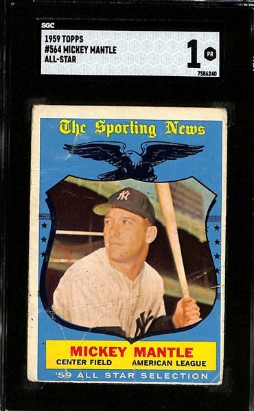 Mickey Mantle Lot - 1947-66 Exhibits (Batting, CK Connected, SGC Authentic) & 1959 Topps All-Star #564 (SGC 1)