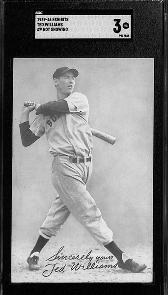Exhibits Lot - 1939-46 Ted Williams (#9 Not Showing) SGC 3, 1947-1966 Willie Mays SGC 3, 1947-66 Ernie Banks (Bat on Shoulder, Script Sig.) SGC 5