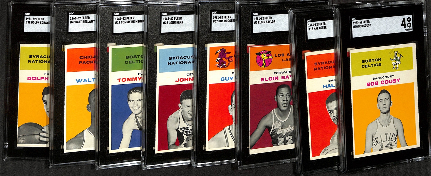 1961-62 Fleer Basketball Lot - Bob Cousy (SGC 4), Hal Greer (SGC 5), Elgin Baylor (SGC 2.5), Guy Rodgers (SGC 7), Johnny Kerr (SGC 7), Tommy Heinsohn (SGC 6), Walt Bellamy (SGC 4.5), Dolph Schayes...