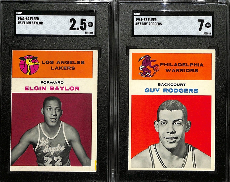 1961-62 Fleer Basketball Lot - Bob Cousy (SGC 4), Hal Greer (SGC 5), Elgin Baylor (SGC 2.5), Guy Rodgers (SGC 7), Johnny Kerr (SGC 7), Tommy Heinsohn (SGC 6), Walt Bellamy (SGC 4.5), Dolph Schayes...