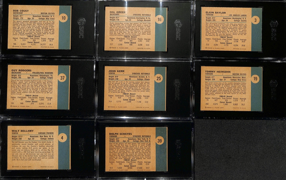 1961-62 Fleer Basketball Lot - Bob Cousy (SGC 4), Hal Greer (SGC 5), Elgin Baylor (SGC 2.5), Guy Rodgers (SGC 7), Johnny Kerr (SGC 7), Tommy Heinsohn (SGC 6), Walt Bellamy (SGC 4.5), Dolph Schayes...