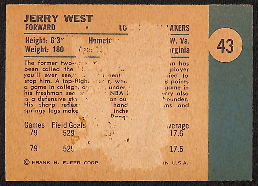 Signed 1961 Fleer Jerry West Rookie Card #43 (JSA Auction Letter)