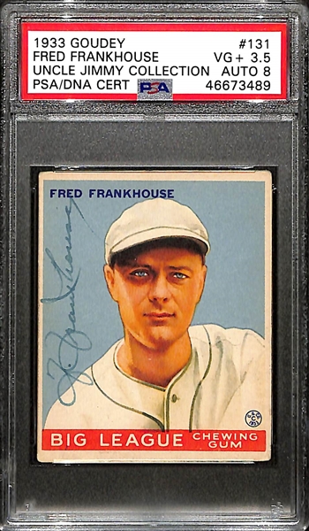 Signed 1933 Goudey Frank Frankhouse #131 (Uncle Jimmy Collection) - PSA Grade 3.5 (Auto Grade 8)