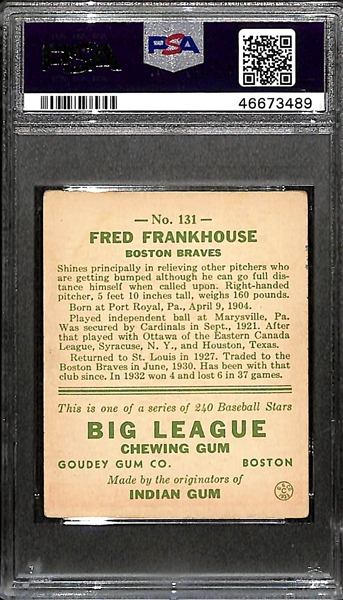 Signed 1933 Goudey Frank Frankhouse #131 (Uncle Jimmy Collection) - PSA Grade 3.5 (Auto Grade 8)