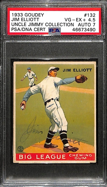 Signed 1933 Goudey Jim Elliott #132 (Uncle Jimmy Collection) - PSA Grade 4.5 (Auto Grade 7)