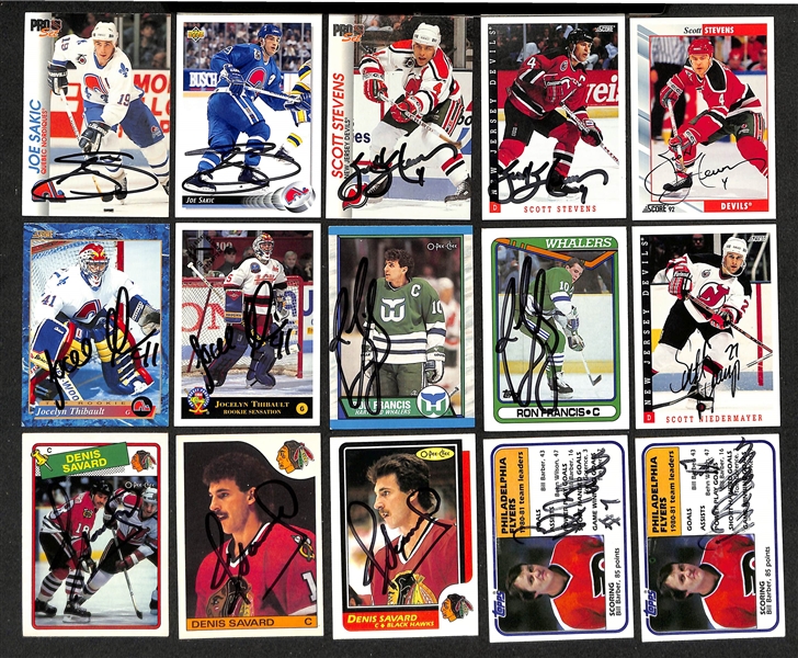 175+ Signed Hockey Cards w. (2) Joe Sakic, (3) Scott Stevens, (2) Jocelyn Thibault, (2) Ron Francis, + (JSA Auction Letter)