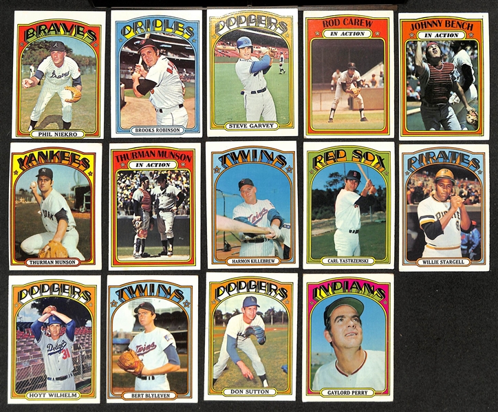 Lot of (1800+) Assorted 1972 Topps Baseball Cards w. (2) Johnny Bench & (2) Al Kaline