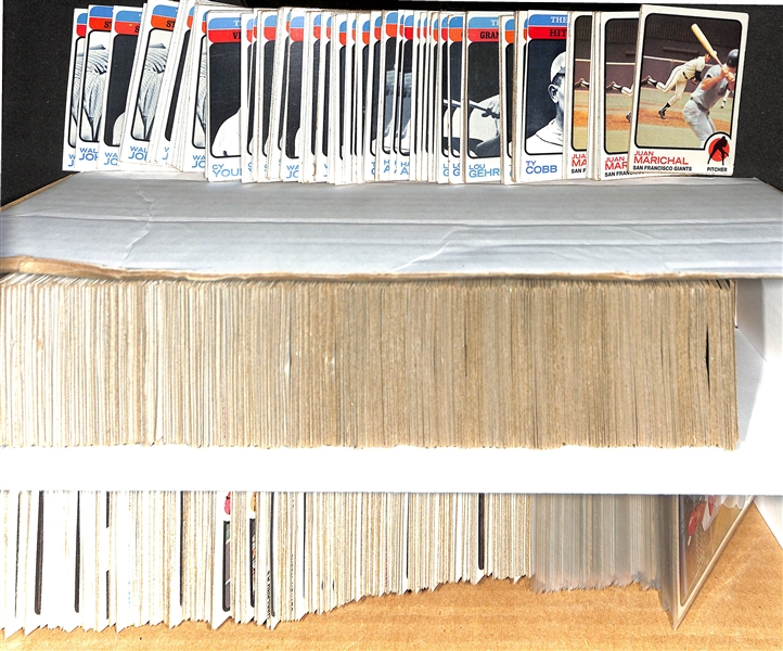 Lot of (1200+) Assorted 1973 Topps Baseball Cards Between Card #451-660 w. (15) Juan Marichal & Multiple All-Time Leader Cards