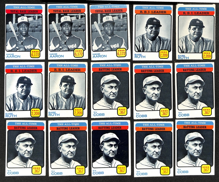 Lot of (1200+) Assorted 1973 Topps Baseball Cards Between Card #451-660 w. (15) Juan Marichal & Multiple All-Time Leader Cards