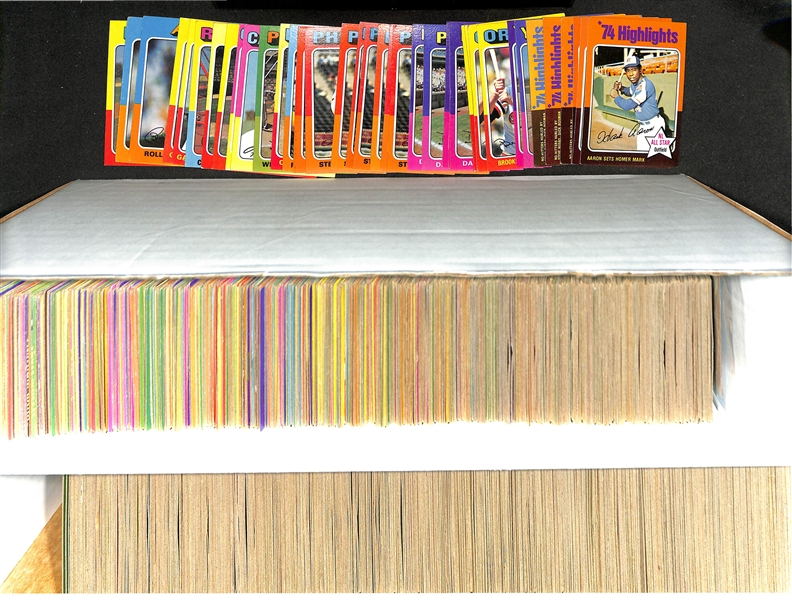 Lot of (1200+) Assorted 1975 Topps Baseball Cards w. Hank Aaron #1 & Nolan Ryan #5
