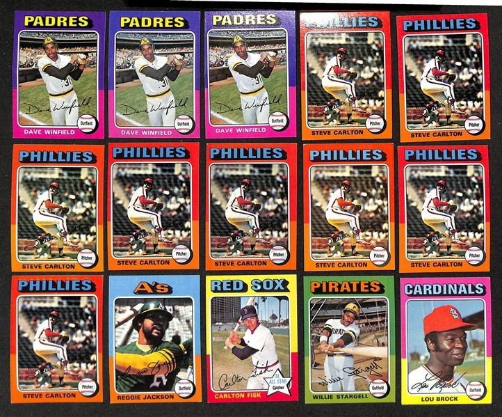 Lot of (1200+) Assorted 1975 Topps Baseball Cards w. Hank Aaron #1 & Nolan Ryan #5