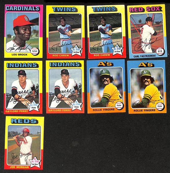 Lot of (1200+) Assorted 1975 Topps Baseball Cards w. Hank Aaron #1 & Nolan Ryan #5