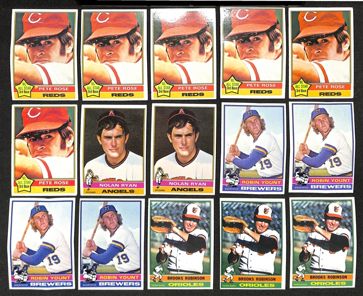 Lot of (2500+) Assorted 1976 Topps Baseball Cards w. (6) Pete Rose & (2) Nolan Ryan
