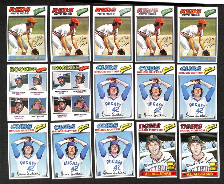 Lot of (4000+) Assorted 1977 Topps Baseball Cards w. (5) Pete Rose & (2) Andre Dawson Rookie Cards