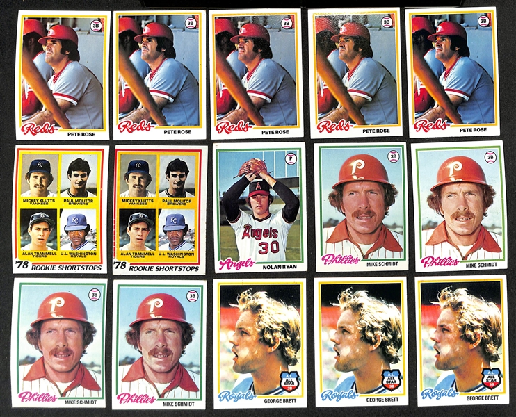 Lot of (5000+) Assorted 1978 Topps Baseball Cards w. (5) Pete Rose & (2) Molitor/Trammel Rookie Cards