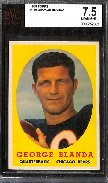 Lot of (3) BVG Graded Topps Football Cards- 1958 Bobby Layne (BVG 7.5), 1958 George Blanda (BVG 7.5), 1956 Frank Gifford (BVG 3.5)