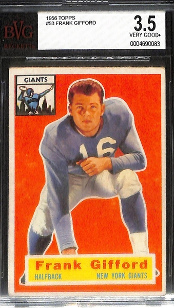 Lot of (3) BVG Graded Topps Football Cards- 1958 Bobby Layne (BVG 7.5), 1958 George Blanda (BVG 7.5), 1956 Frank Gifford (BVG 3.5)