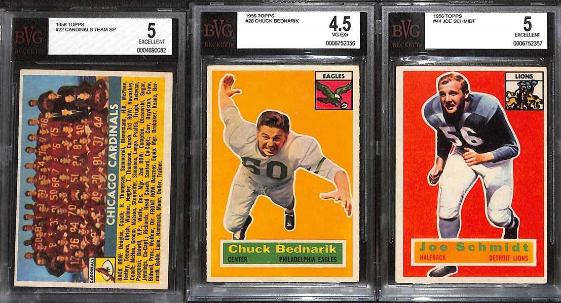 Lot of (7) BVG Graded Vintage Football Cards inc. 1955 Bowman Frank Gifford (BVG 4), 1956 Topps Frank Gifford (BVG 3)2956 Topps George Blanda (BVG 4), +