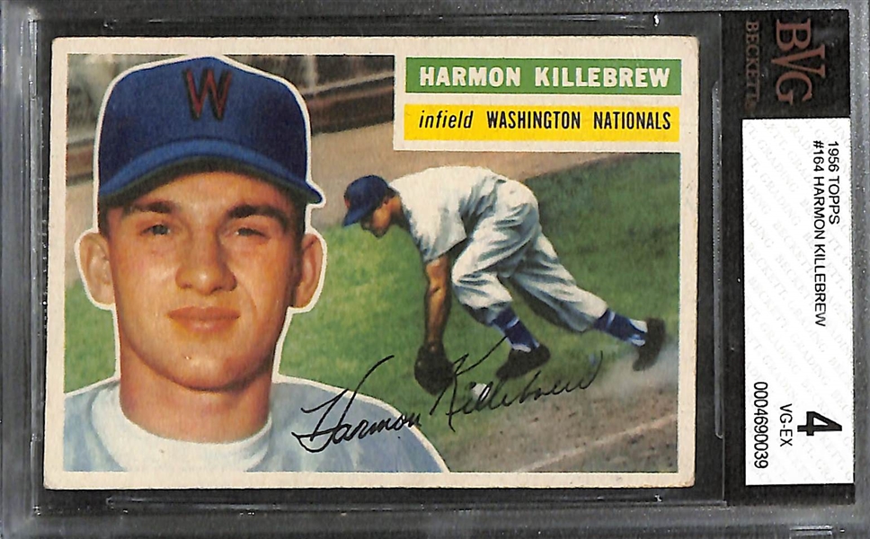 Lot of (3) BVG Graded 1956 Topps Cards - Harmon Killebrew (BVG 4), Bob Lemon (BVG 5.5), Mickey McDermott (BVG 5.5)