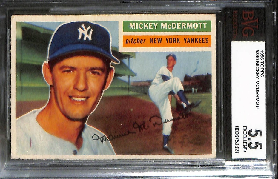 Lot of (3) BVG Graded 1956 Topps Cards - Harmon Killebrew (BVG 4), Bob Lemon (BVG 5.5), Mickey McDermott (BVG 5.5)