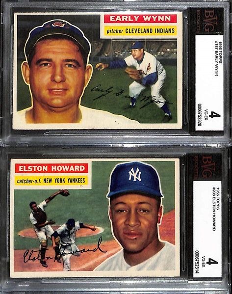 Lot of (6) BVG Graded 1956 Topps Cards- Billy Martin (BVG 5), Bob Lemon (BVG 5.5), Early Wynn (BVG 4), Elston Howard (BVG 4), Giants Team (BVG 2.5), Checklist (BVG 2)