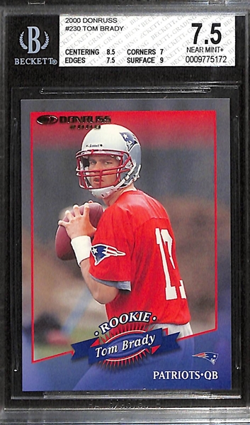 2000 Donruss Tom Brady Rookie Card #230 (#ed /1325) Graded BGS 7.5
