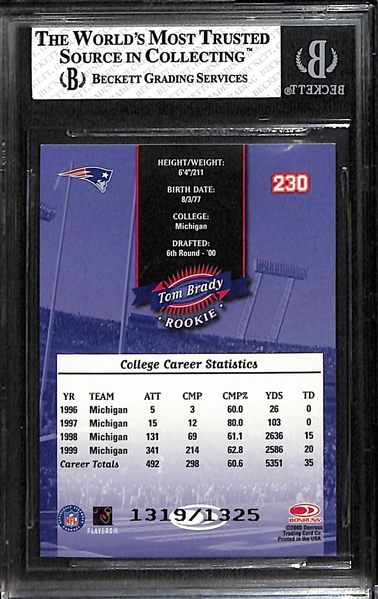 2000 Donruss Tom Brady Rookie Card #230 (#ed /1325) Graded BGS 7.5