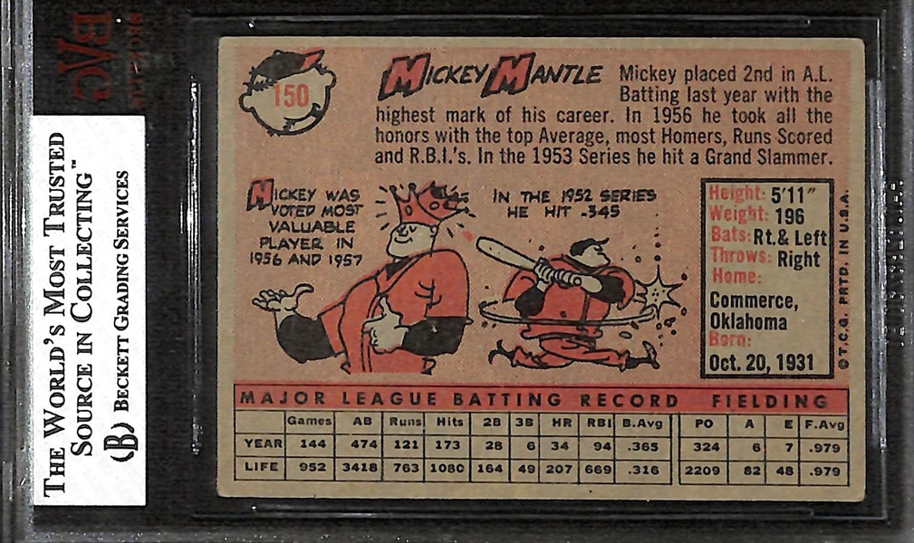 1958 Topps Mickey Mantle #150 Graded BVG 4