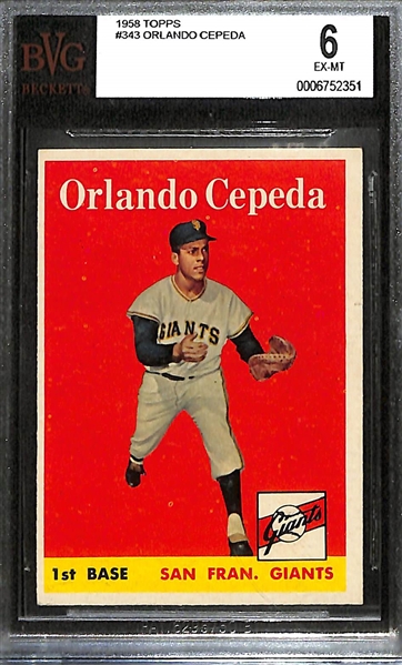 1958 Topps Orlando Cepeda Rookie Card #343 Graded BVG 6