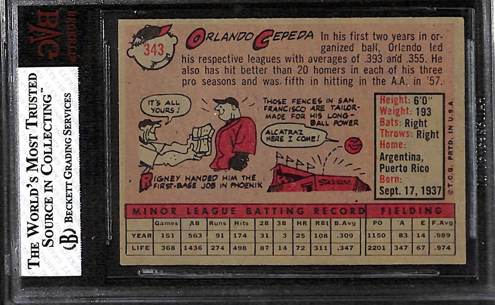 1958 Topps Orlando Cepeda Rookie Card #343 Graded BVG 6