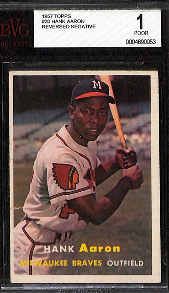 Lot of (2) BVG Graded 1957 Topps Cards - Frank Robinson Rookie (BVG 2), Hank Aaron Reversed Negative (BVG1)