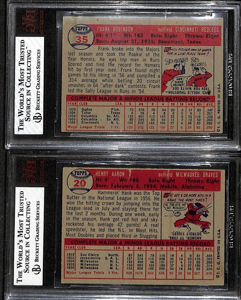 Lot of (2) BVG Graded 1957 Topps Cards - Frank Robinson Rookie (BVG 2), Hank Aaron Reversed Negative (BVG1)