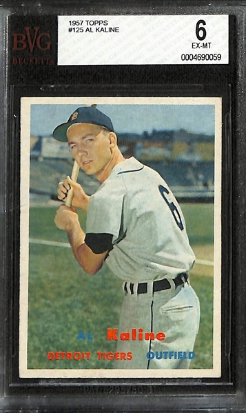Lot of (3) BVG Graded 1957 Topps Cards - Al Kaline (BVG 6), Warren Spahn (BVG 6), Ernie Banks (BVG 5)