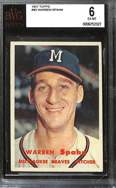 Lot of (3) BVG Graded 1957 Topps Cards - Al Kaline (BVG 6), Warren Spahn (BVG 6), Ernie Banks (BVG 5)