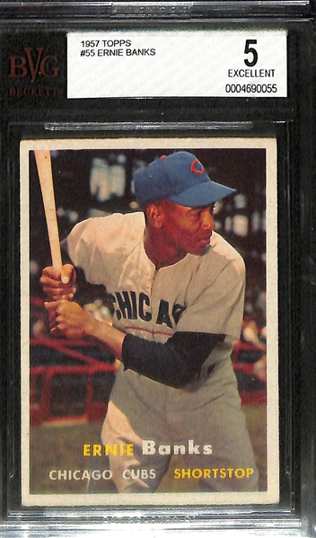 Lot of (3) BVG Graded 1957 Topps Cards - Al Kaline (BVG 6), Warren Spahn (BVG 6), Ernie Banks (BVG 5)
