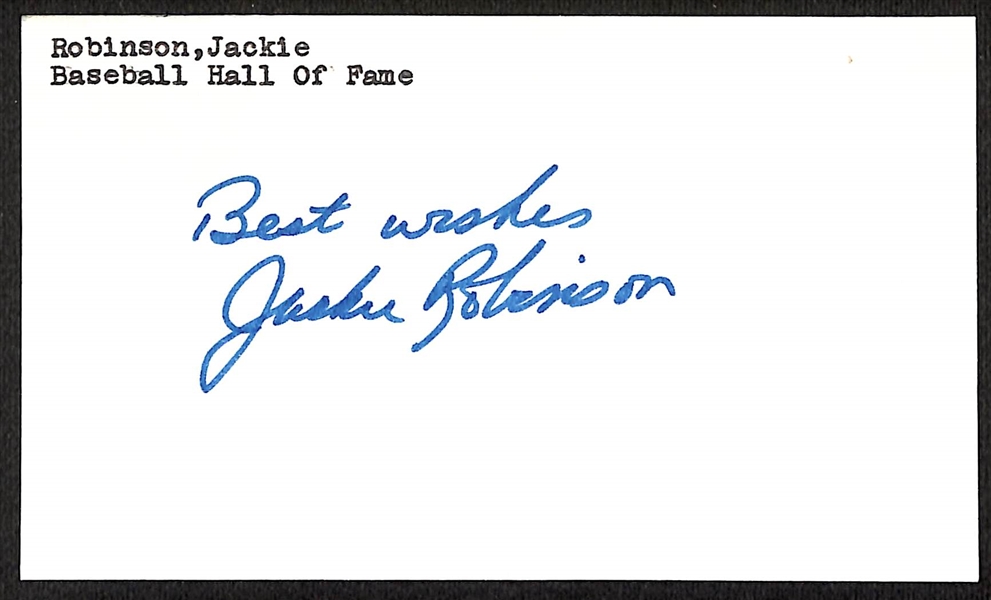 High-Quality Jackie Robinson (HOF) Signed Government Post Card (Rare Bold Signature in Blue Marker) - JSA Auction Letter