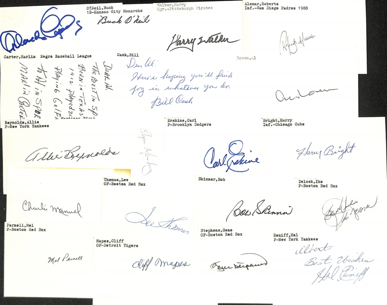 Lot of (175+) Signed Baseball Index Cards inc. Orlando Cepeda, Buck Neil, Harry Walker, Roberto Alomar, Marlin Carter, + (JSA Auction Letter)