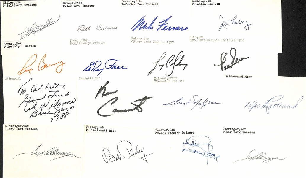 Lot of (175+) Signed Baseball Index Cards inc. Orlando Cepeda, Buck Neil, Harry Walker, Roberto Alomar, Marlin Carter, + (JSA Auction Letter)