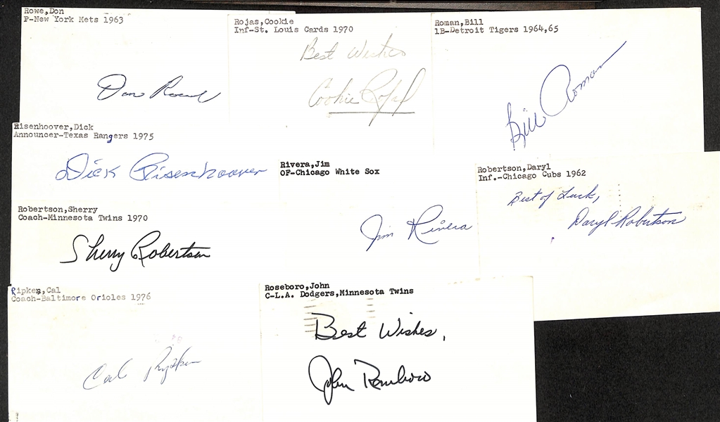 Lot of (150+) Signed Baseball Index Cards inc. Edd Roush, Robin Roberts, Jim Russell, Eddie Robinson, Ed Roebuck, + (JSA Auction Letter)