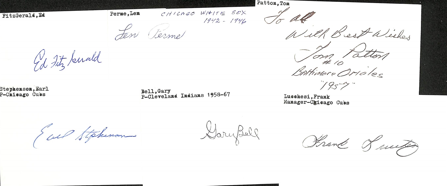 Lot of (150+) Signed Baseball Index Cards inc. Enos Slaughter, Don Mattingly, Paul Owens, Bob Lemon, Ryne Duren, + (JSA Auction Letter)