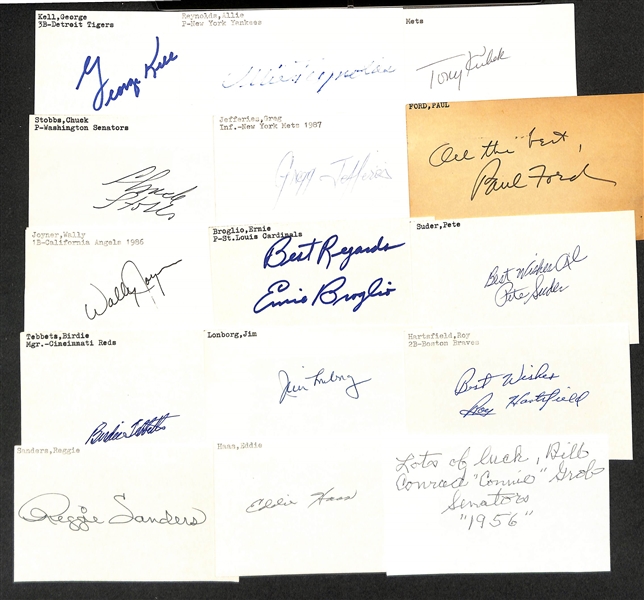 Lot of (150+) Signed Baseball Index Cards inc. George Kell, (2) Allie Reynolds, Tony Kubek, Chuck Stobbs, + (JSA Auction Letter)