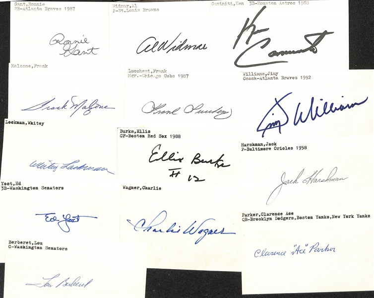 Lot of (150+) Signed Baseball Index Cards inc. George Kell, (2) Allie Reynolds, Tony Kubek, Chuck Stobbs, + (JSA Auction Letter)